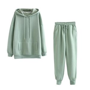 Autumn Winter Women tracksuit thick fleece 100% cotton suit 2 pieces sets hoodies sweatshirt and pants suits 6L17