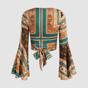 2023 New Long Sleeve Printed Trumpet Sleeve Top Shirt